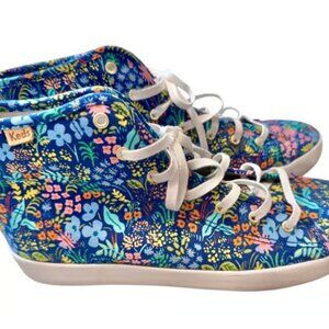 Keds Rifle Paper Co Blue Meadow Floral High Top Sneakers Women's size 8